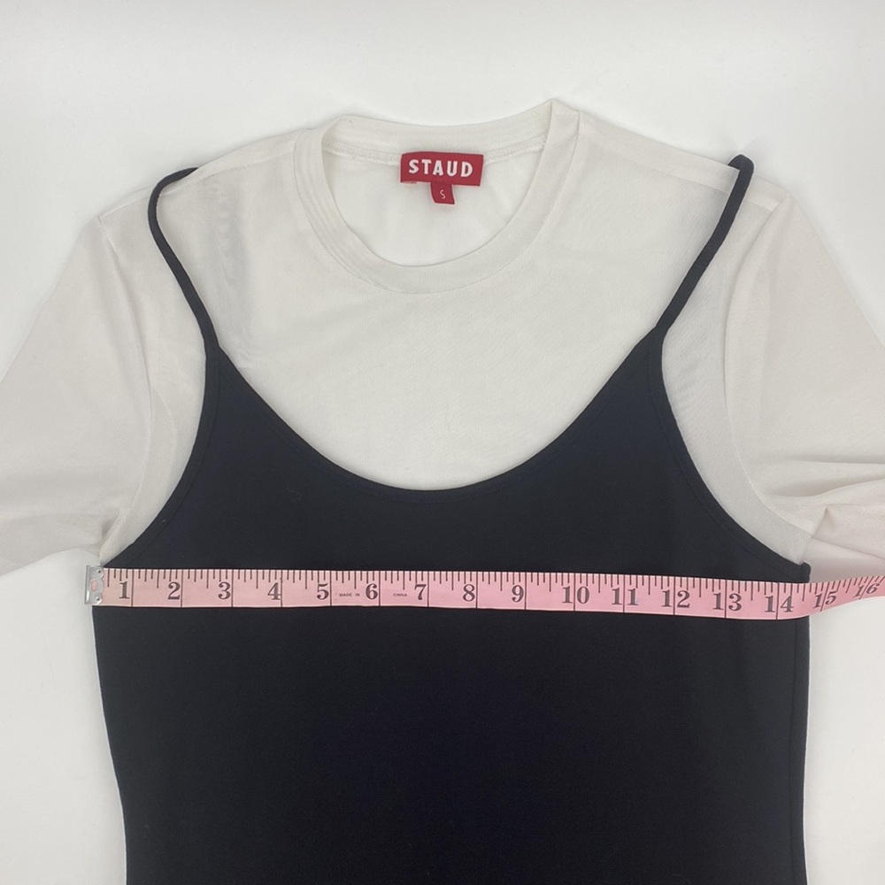 STAUD Mini Sutton Layered Tank Top T Shirt Black and White Mini Dress 90s grunge - Picture 10 of 11